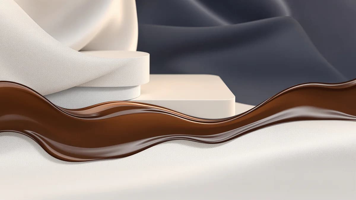 Abstract layered fabric textures with chocolate brown flowing through neutral tones, featuring soft lighting and geometric cleaning process elements.