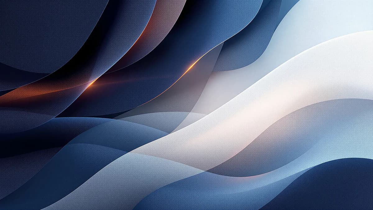 Abstract layered geometric shapes in navy and gray tones with soft lighting, representing fabric care decision paths and wardrobe protection.